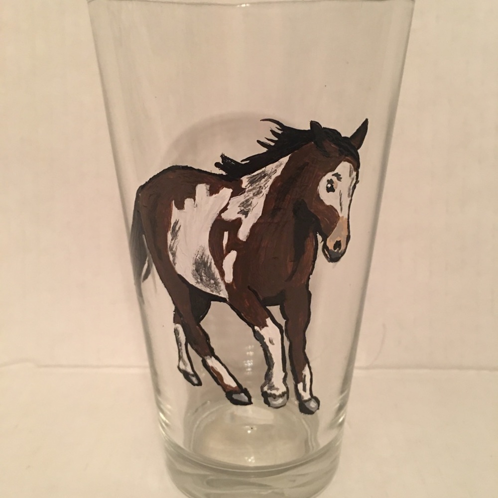 Horse Hand Painted Drinking Glass